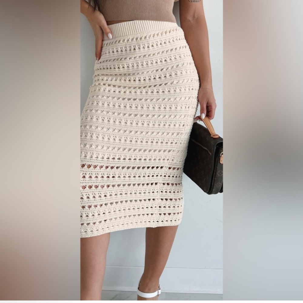 Freshman Cream Crochet Midi Skirt